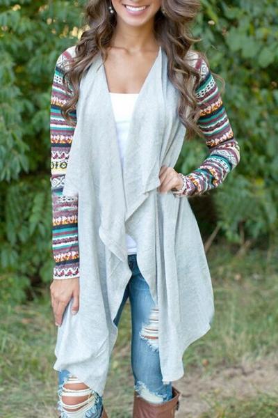 Oasap Fashion Stripe Paneled Asymmetrical Cardigan