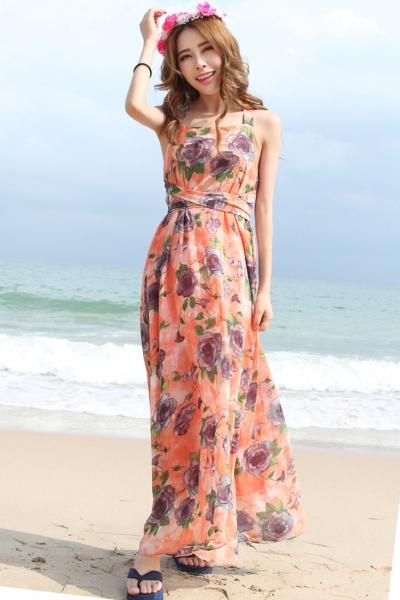 Oasap Favourite Floral Print Backless Flowy Sleeveless Maxi Dress