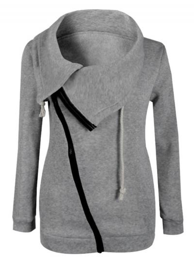 Oasap Drawstring Hood Long Sleeve Zipper Front Sweatshirt