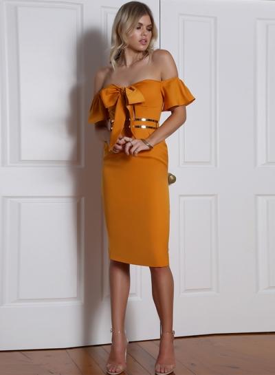 Oasap Off Shoulder Short Sleeve Bow Bodycon Party Dress