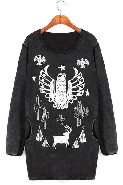 Oasap Eagle Graphic Wash Sweatshirt