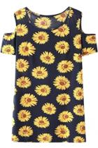 Oasap Sweet Sunflower Print Off Shoulder Mini Dress