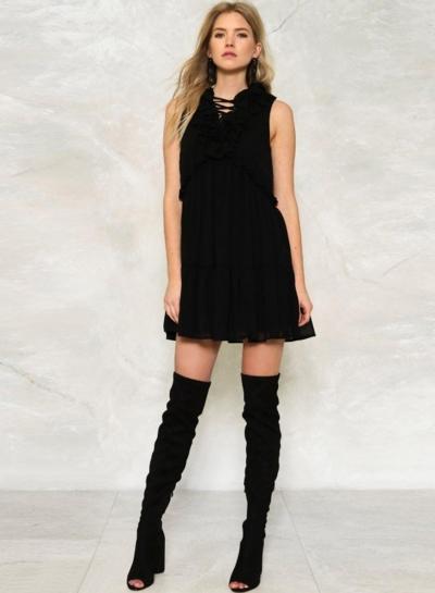 Oasap Black Lace-up Sleeveless Dress
