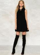 Oasap Black Lace-up Sleeveless Dress