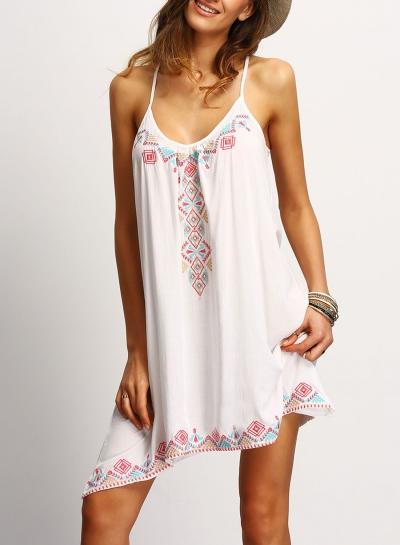 Oasap Spaghetti Strap Print Asymmetrical Hem Dress