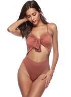 Oasap One Piece Hollow Out Bow Front Swimsuit
