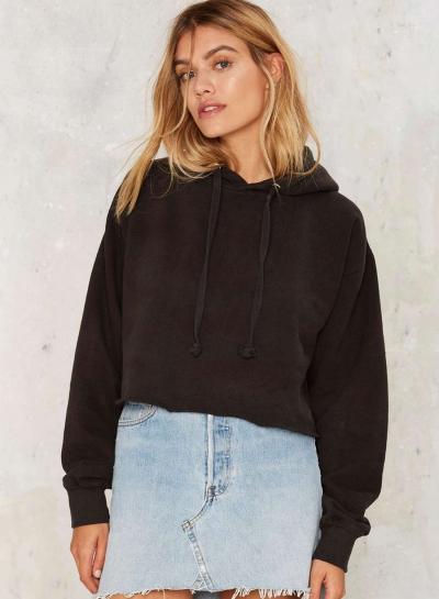 Oasap Solid Color Long Sleeve Hooded Sweatshirt