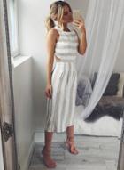 Oasap Sleeveless Striped Backless Strappy Wide Leg Jumpsuit