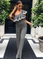 Oasap Flounce Panel One Shoulder High Waist Wide Leg Jumpsuit