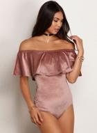 Oasap Fashion Off The Shoulder Flounce Layer Velvet Swimsuit