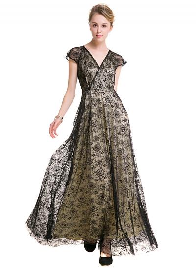 Oasap V Neck Floral Lace Evening Dress