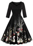 Oasap Vintage Floral Printed Swing Party Dress With Belt