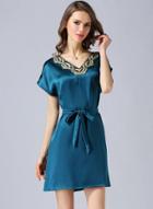 Oasap Comfortable Pure Mulberry Silk Short Sleeve Nightgown