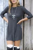 Oasap Classic Striped Round Neck Stretch Knit Trapeze Dress