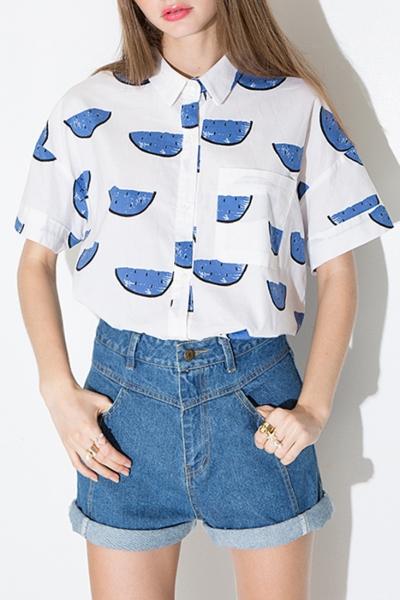 Oasap Chic Mesh Paneled Print Shirt