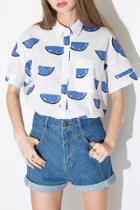 Oasap Chic Mesh Paneled Print Shirt