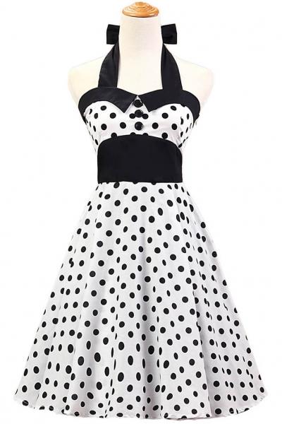 Oasap Polka Dot Mesh Paneled Halter Dress