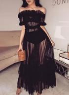 Oasap Sexy Transparent Mesh Slash Neck Off The Shoulder High Waist Swing Dress