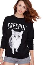 Oasap Creeping Cat Pattern Sweatshirt