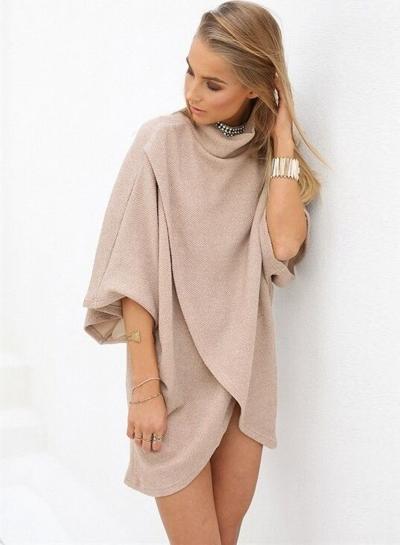 Oasap High Neck Three Quarter Length Sleeve Solid Color Sweater