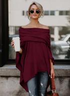 Oasap Off Sholuder Long Sleeve Solid Color Asymmetric Design Tee Shirt
