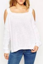 Oasap Chic Solid Square Neck Cutout Shoulder Sweater