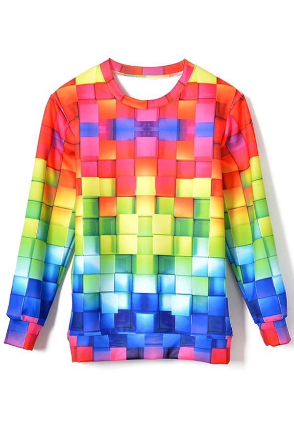 Oasap Dazzling Colorful Plaid Sweatshirt