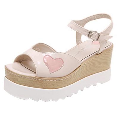 Oasap Square Toe Love Appliques Buckle Wedge Heels Sandals