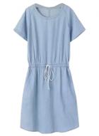 Oasap Women's Casual Short Sleeve Drawstring Waist Denim Dress