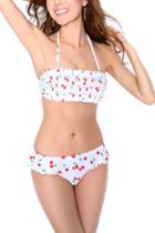 Oasap Cherry Print Shirred Bikini