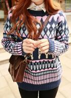 Oasap Christmas Long Sleeve Deerlet Printed Knit Sweater
