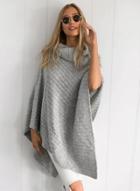 Oasap Solid Color High Neck Irregular Knit Cape Sweater