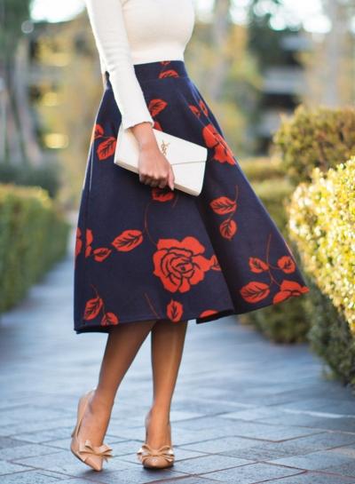 Oasap Elegant High Waist Rose Print A-line Skirt