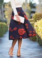 Oasap Elegant High Waist Rose Print A-line Skirt