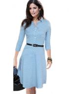 Oasap Fashion 3/4 Sleeve Polka Dots Dress With Belt