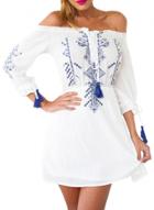 Oasap Women's Vintage Graphic Off Shoulder A-line Dress