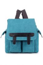 Oasap Simple Pu-trim Canvas Backpack