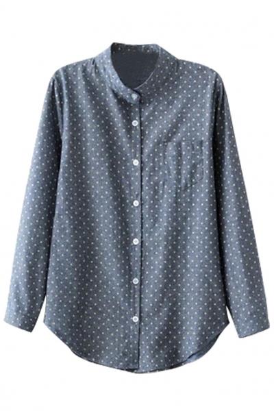 Oasap Classic Polka Dot Blue Blouse