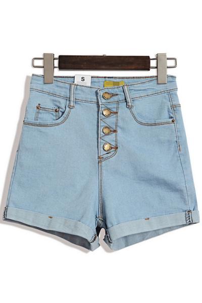 Oasap High-waisted Cuffed Denim Shorts