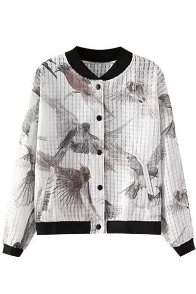 Oasap Stylish Bird Print Mesh Jacket