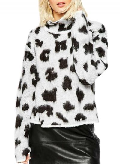 Oasap Women's Leopard Print High Neck Knit Sweater