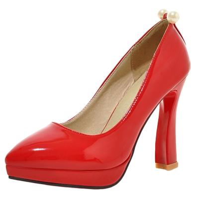 Oasap High Heel Patent Leather Slip On Pumps With Pearls