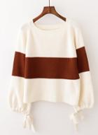 Oasap Color Block Long Sleeve Knit Loose Sweater