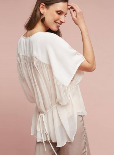 Oasap V Neck Short Sleeve Ruched Loose Fit Blouse