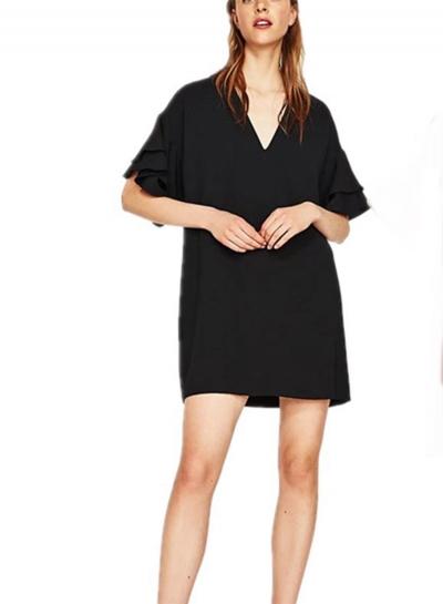 Oasap V Neck Flounce Sleeve Dress