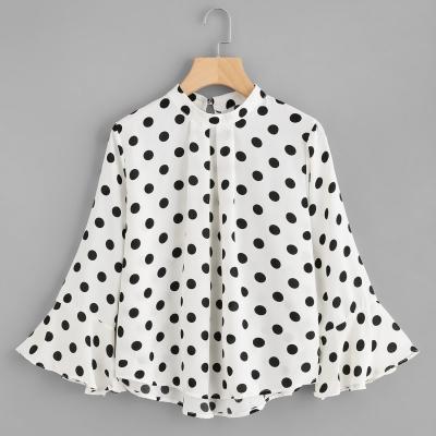 Oasap Polka Dot Round Collar Flare Sleeve Blouse