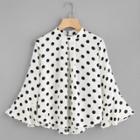 Oasap Polka Dot Round Collar Flare Sleeve Blouse