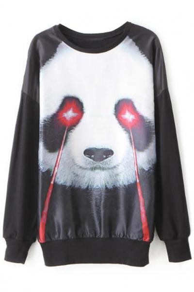 Oasap Lovely Panda Pattern Black Paneled Sweatshirt