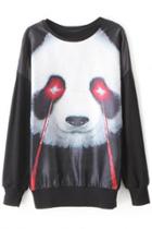 Oasap Lovely Panda Pattern Black Paneled Sweatshirt