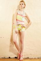 Oasap Floral Printing Lace Embellished Hem Shorts With Belt